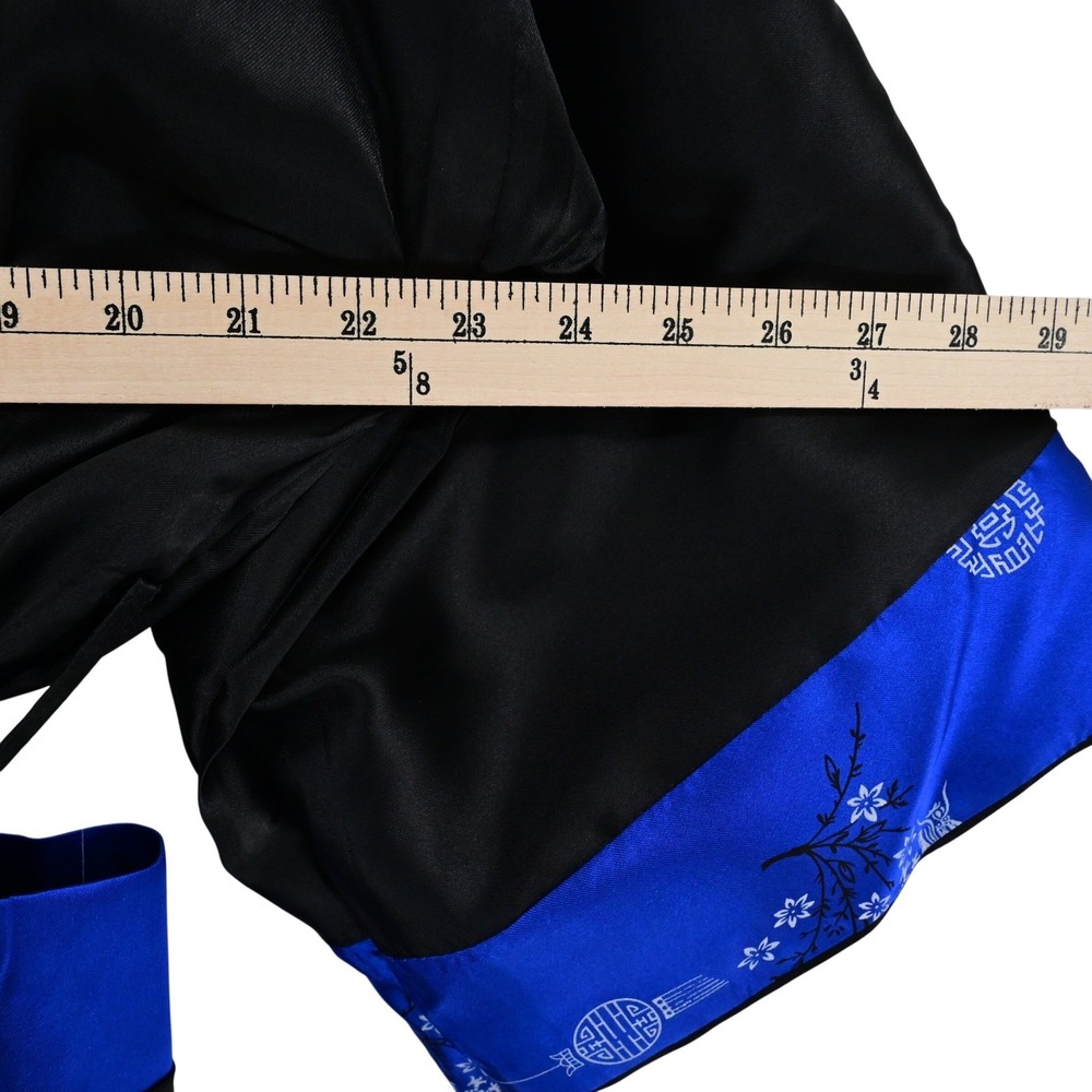 VTG Reversible Phoenix Dragon Kimono Robe Silk Satin Black Blue Pristine Boho - Picture 13 of 15